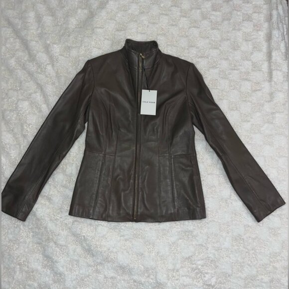 Women’s Cole Haan Wing Collar Leather Jacket • Size XSmall - Picture 1 of 15